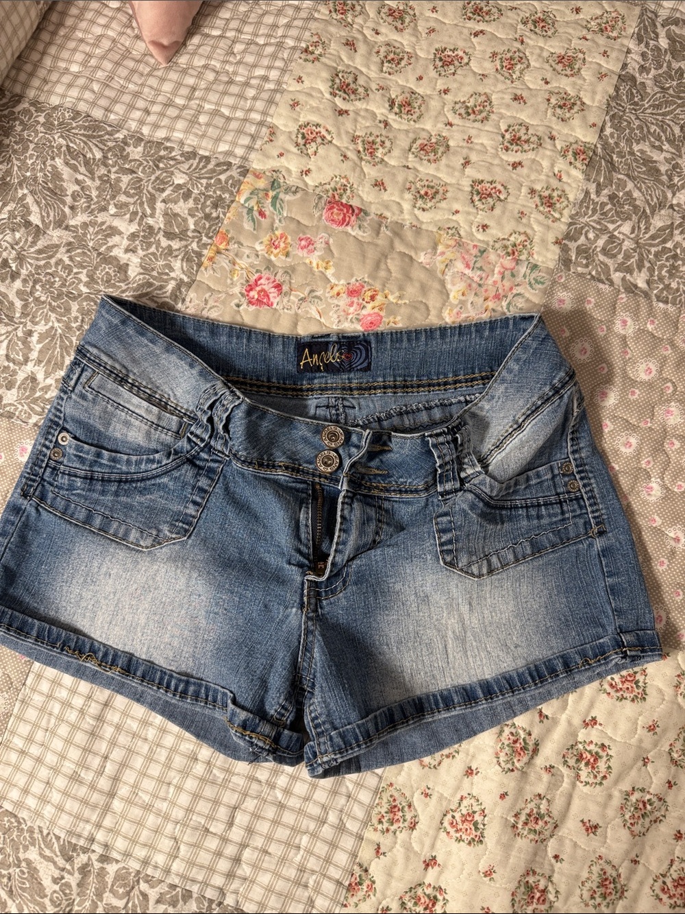 Angels Light Blue Distressed Denim Shorts